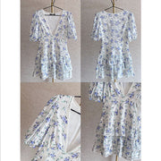 Cammy Blue Floral Tiered Ruffle Mini Dress