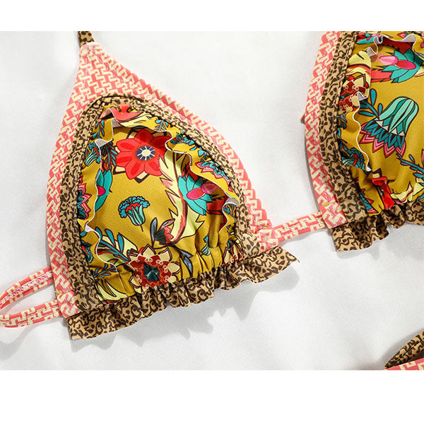 Lenny Vintage Floral Print Ruffled Bikini Set