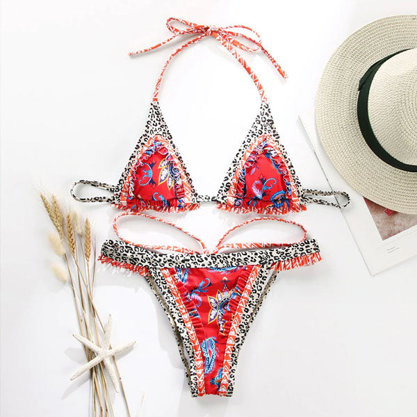 Lenny Vintage Floral Print Ruffled Bikini Set