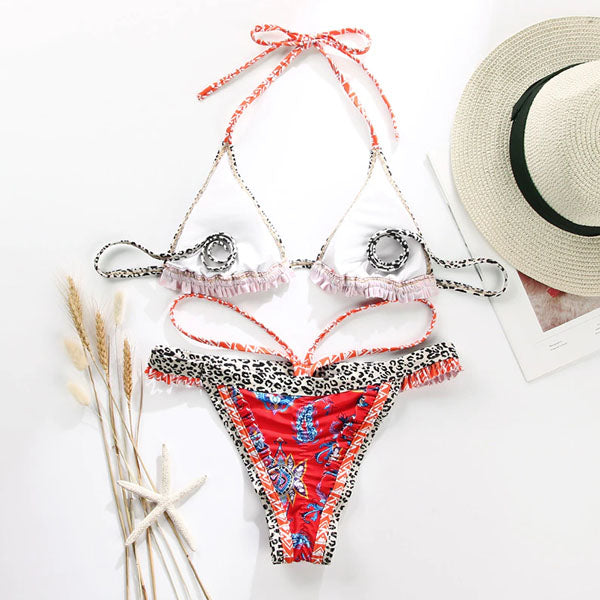 Lenny Vintage Floral Print Ruffled Bikini Set