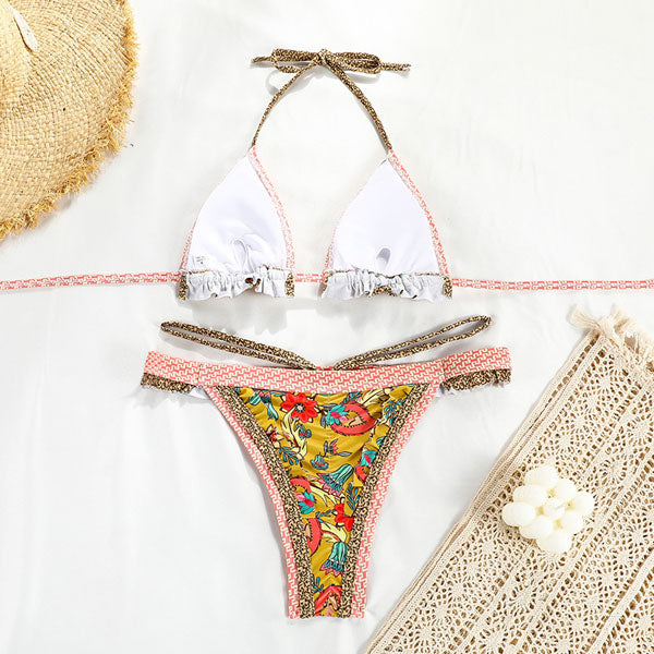 Lenny Vintage Floral Print Ruffled Bikini Set