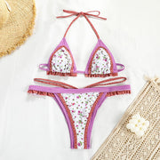 Lenny Vintage Floral Print Ruffled Bikini Set