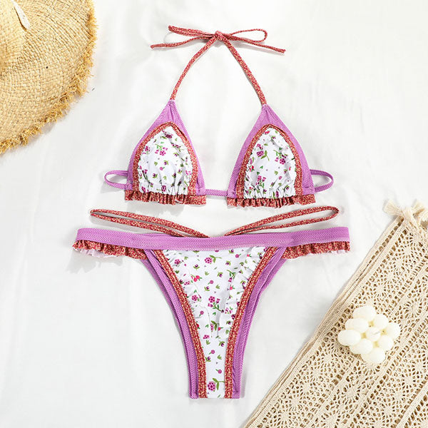 Lenny Vintage Floral Print Ruffled Bikini Set