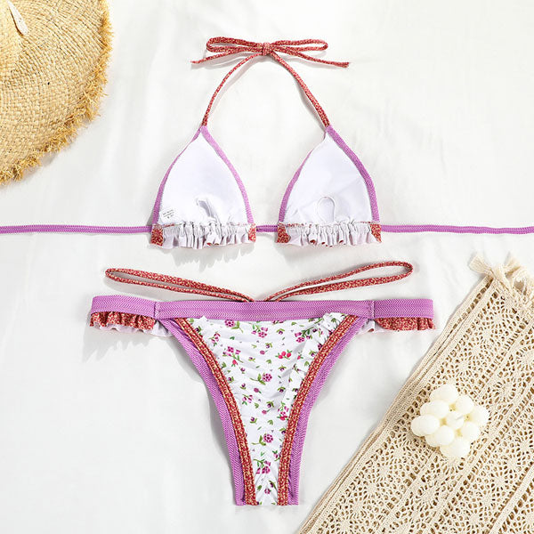 Lenny Vintage Floral Print Ruffled Bikini Set
