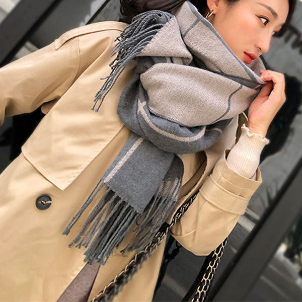 Maggie Plaid Tassel Shawl