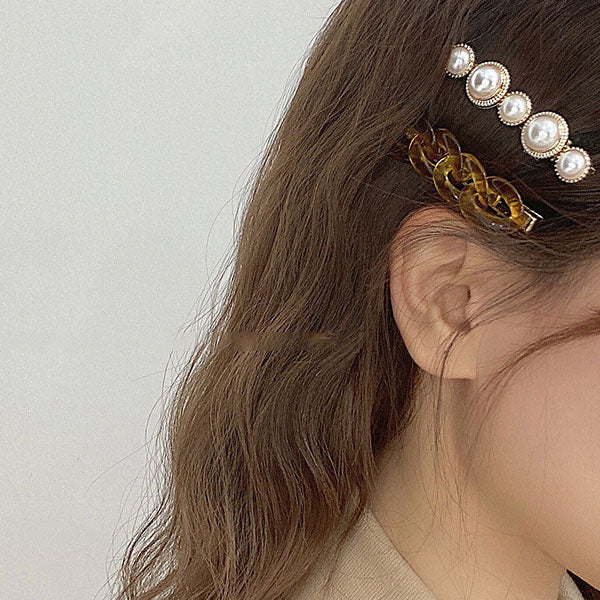 Lynna Faux Pearl Chain Hair Pin Set