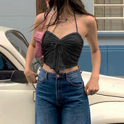 Kelsie Floral Embroidery Print Halter Crop Top