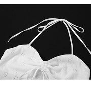 Kelsie Floral Embroidery Print Halter Crop Top