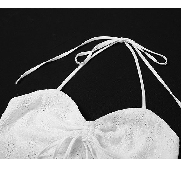 Kelsie Floral Embroidery Print Halter Crop Top