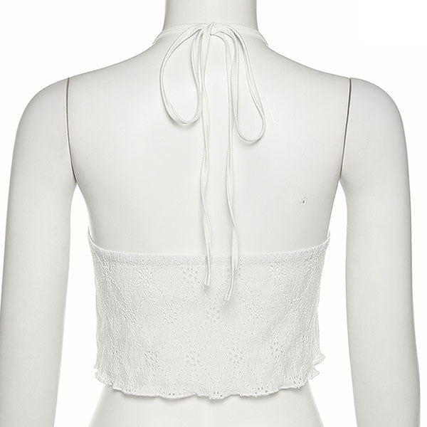 Kelsie Floral Embroidery Print Halter Crop Top