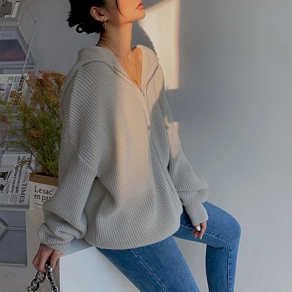 Belinda Ribbed Style Hoodie Sweater
