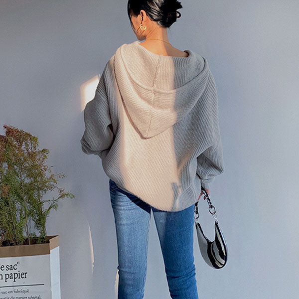 Belinda Ribbed Style Hoodie Sweater