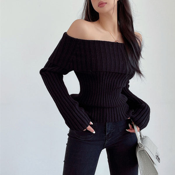 Nico Off The Sholder Ribbed Knit Sweater