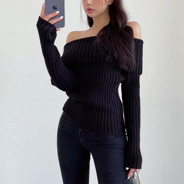 Nico Off The Sholder Ribbed Knit Sweater