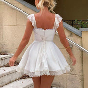Lalisa Lace Trim Ruched Front Mini Dress