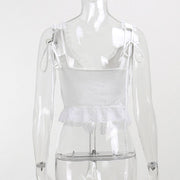 Lindsay Lace Trim White Tie Front Top