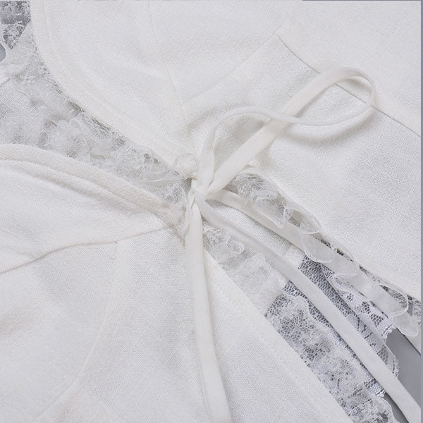 Lindsay Lace Trim White Tie Front Top