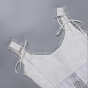 Lindsay Lace Trim White Tie Front Top