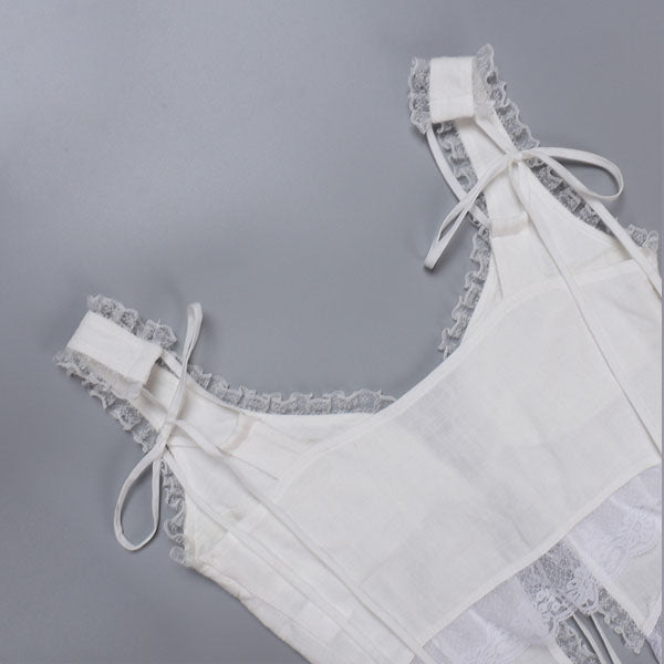 Lindsay Lace Trim White Tie Front Top