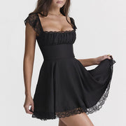 Lalisa Lace Trim Ruched Front Mini Dress