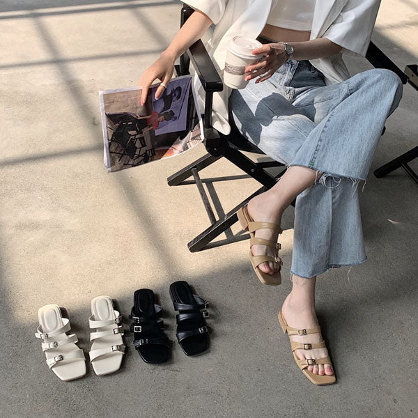 Julia Multi Strap Open Toe Slide Sandals