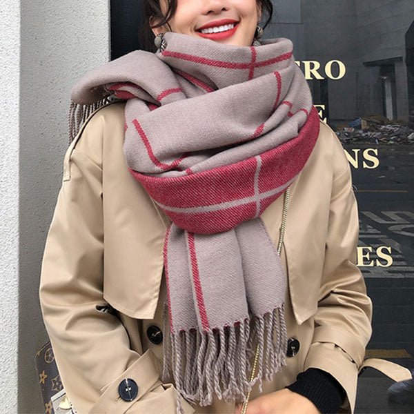 Maggie Plaid Tassel Shawl