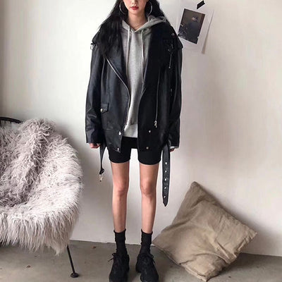 Alivia Black Oversize Vegan Leather Moto Jacket