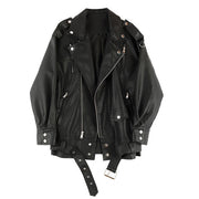 Alivia Black Oversize Vegan Leather Moto Jacket