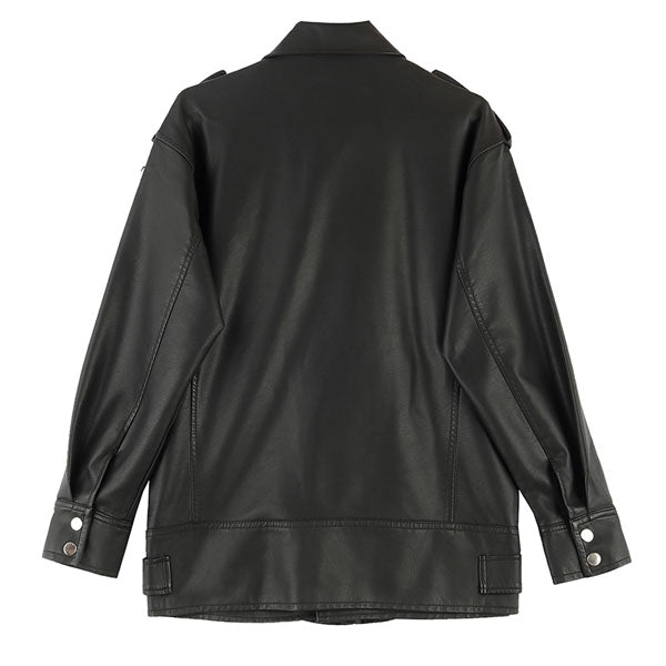Alivia Black Oversize Vegan Leather Moto Jacket