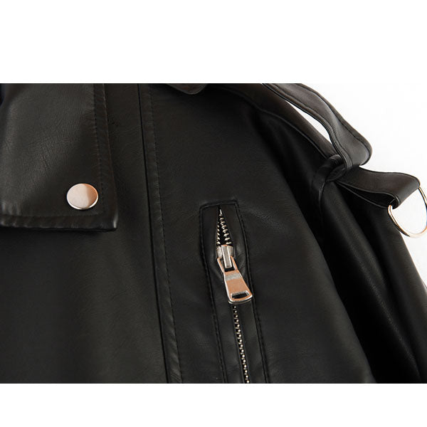 Alivia Black Oversize Vegan Leather Moto Jacket