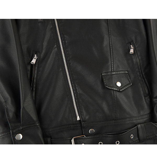 Alivia Black Oversize Vegan Leather Moto Jacket