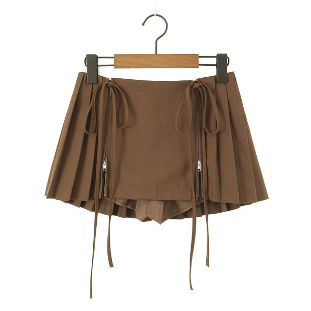 Loraine Pleated Zip Front Mini Skirt