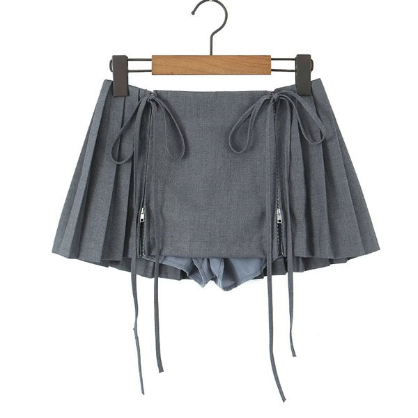 Loraine Pleated Zip Front Mini Skirt