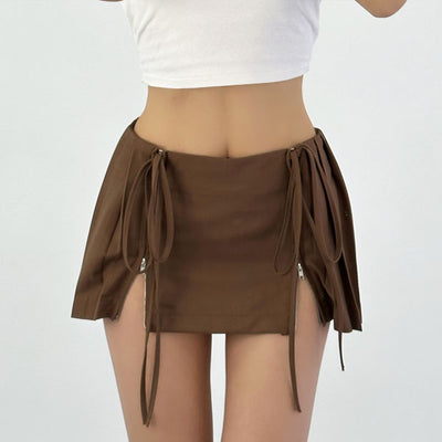 Loraine Pleated Zip Front Mini Skirt