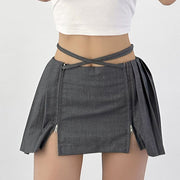 Loraine Pleated Zip Front Mini Skirt