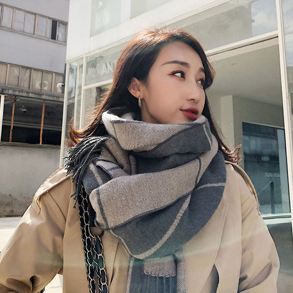Maggie Plaid Tassel Shawl