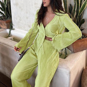 Francis Pleated Long Sleeve Shirt & Pants Set