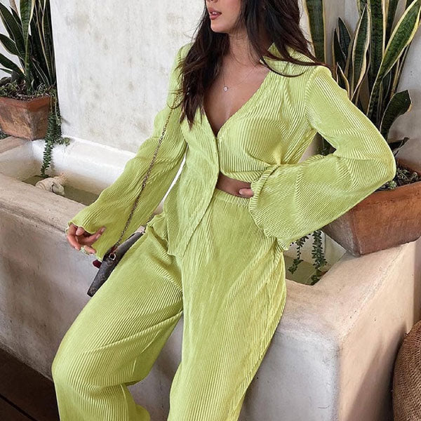 Francis Pleated Long Sleeve Shirt & Pants Set