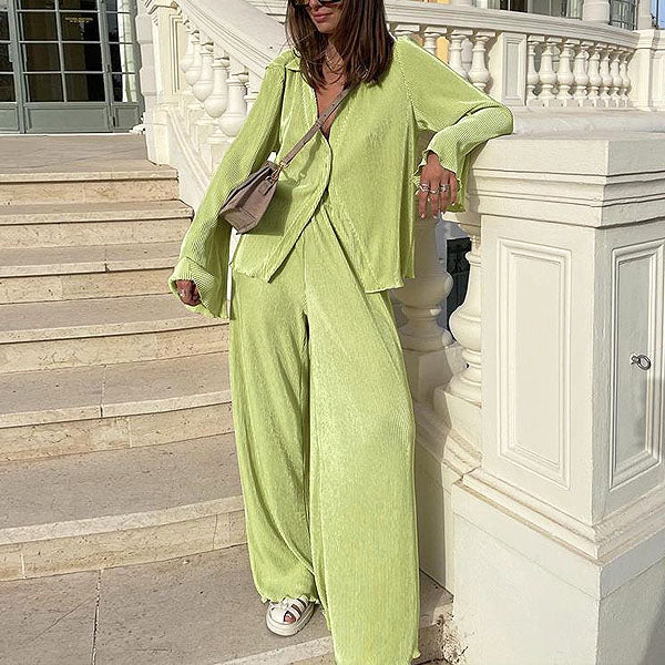Francis Pleated Long Sleeve Shirt & Pants Set