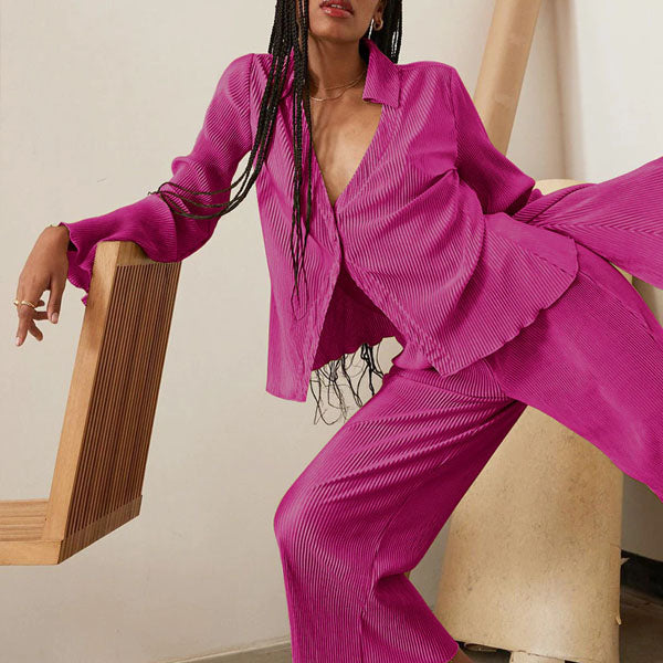 Francis Pleated Long Sleeve Shirt & Pants Set
