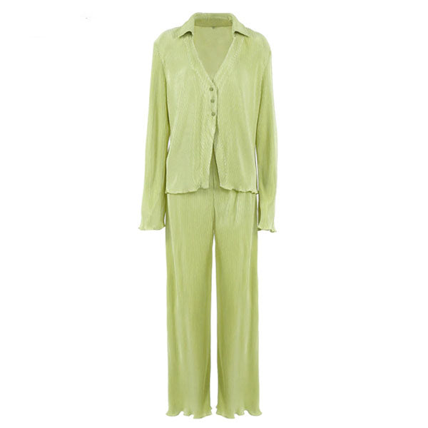 Francis Pleated Long Sleeve Shirt & Pants Set