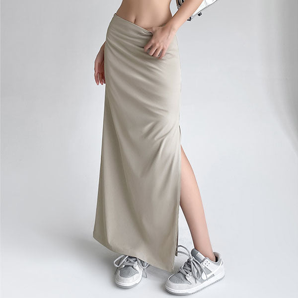 Elia Side Slit Fitted Waist Maxi Skirt