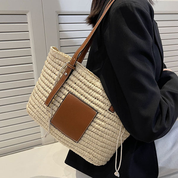 Natalie Rattan Woven Straw Tote Bag