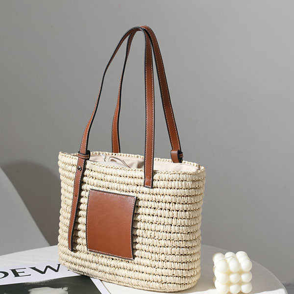 Natalie Rattan Woven Straw Tote Bag