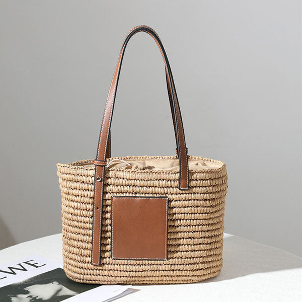 Natalie Rattan Woven Straw Tote Bag