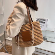 Natalie Rattan Woven Straw Tote Bag