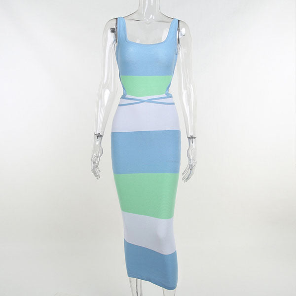 Mila Stripe Tie Back Bodycon Midi Dress
