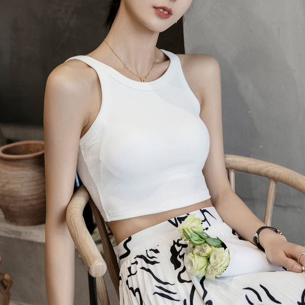 Ester Padded Ribbed Crop Tank Top