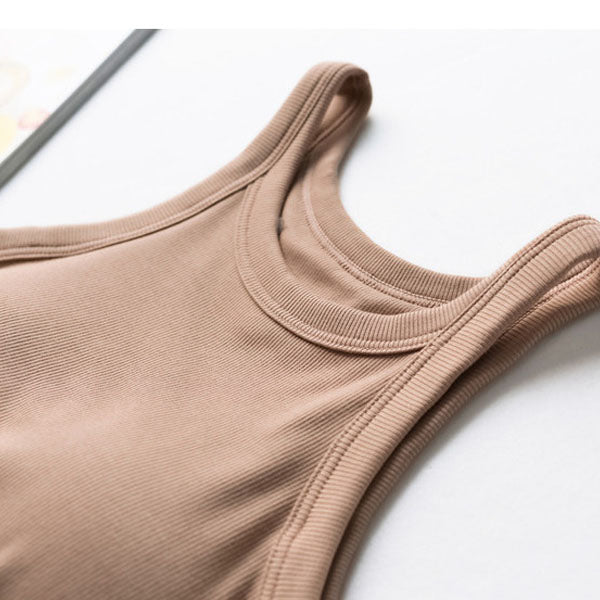 Ester Padded Ribbed Crop Tank Top