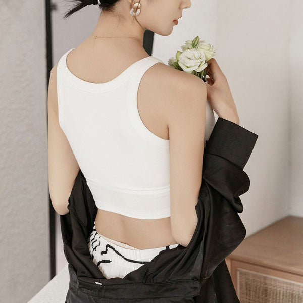 Ester Padded Ribbed Crop Tank Top